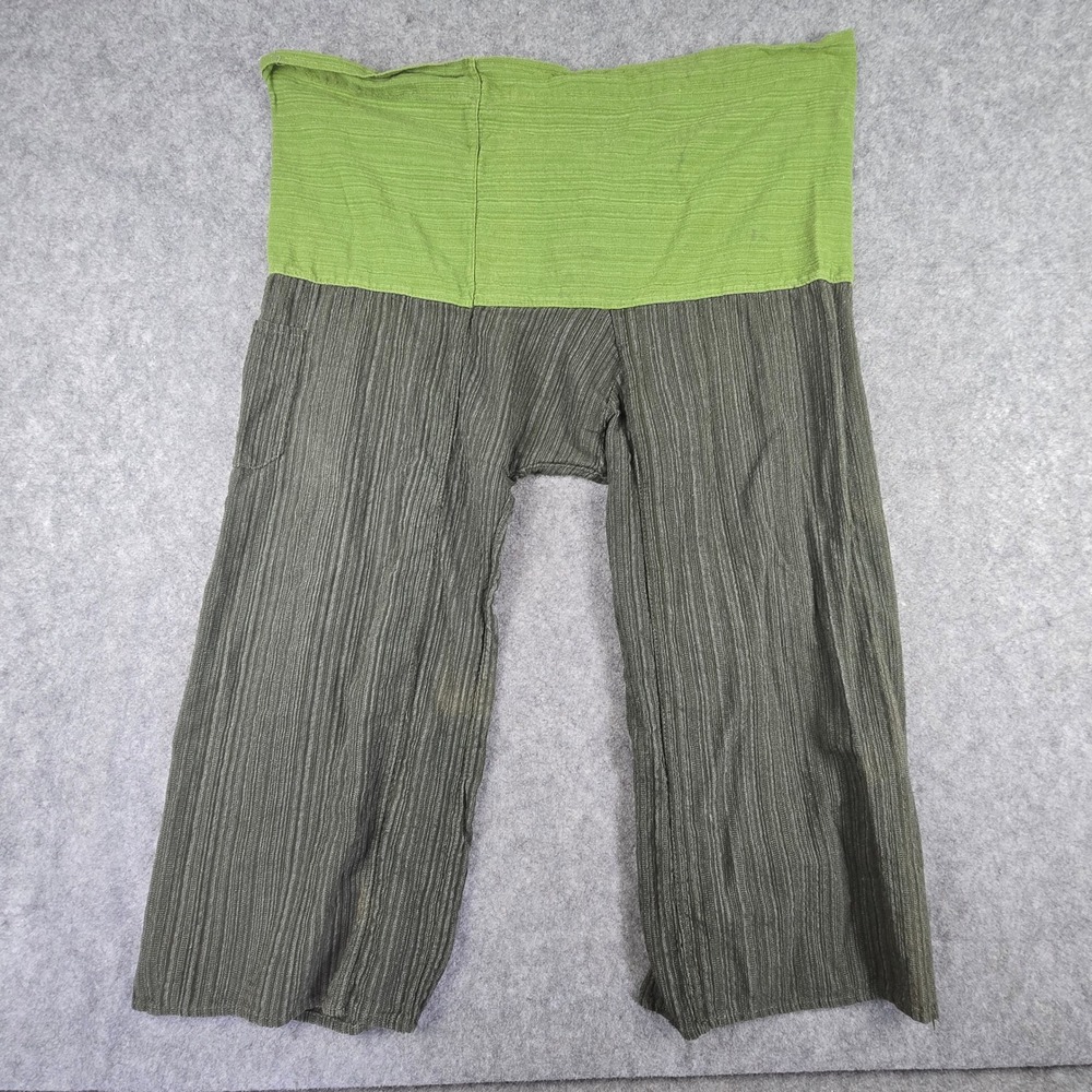 Unbranded Thai Fisherman Pants Unisex‎ One Size Green Olive Wrap Tie Wide Leg - Picture 2 of 7